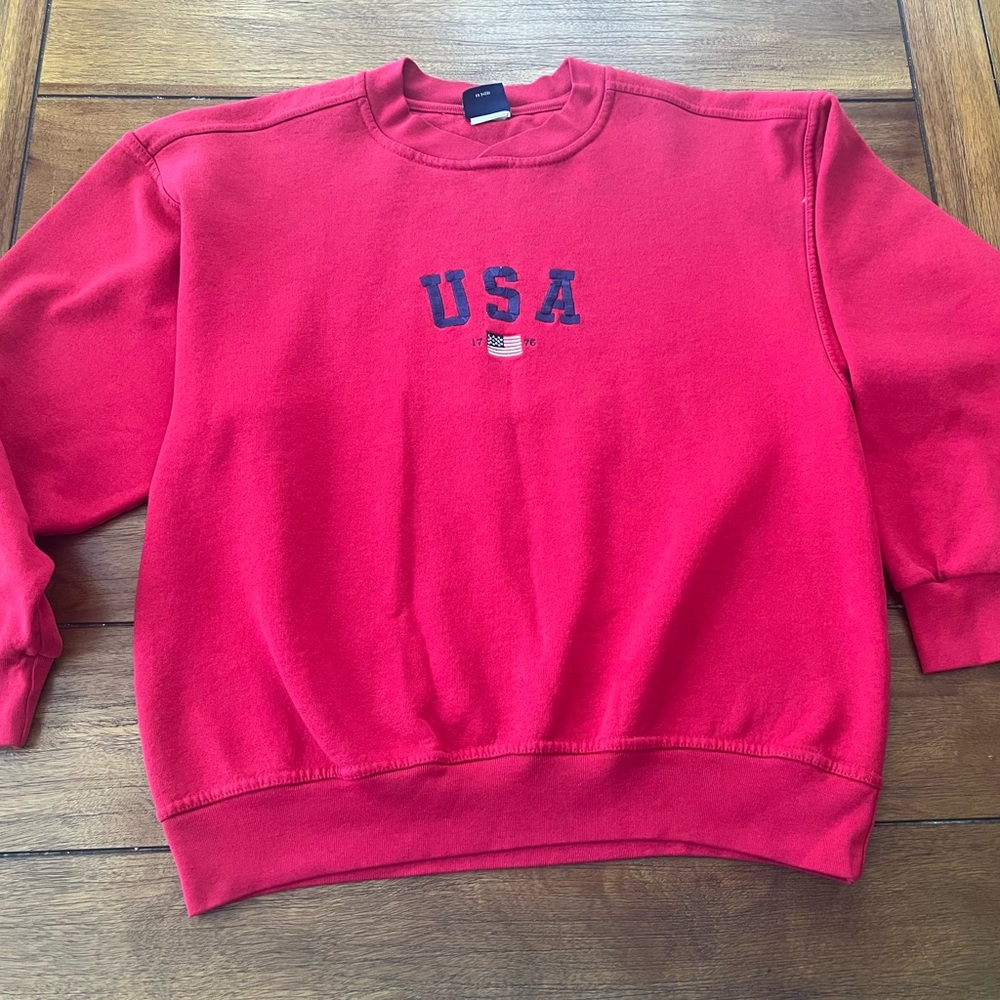 Women's Red USA Embroidered Crewneck Sweatshirt